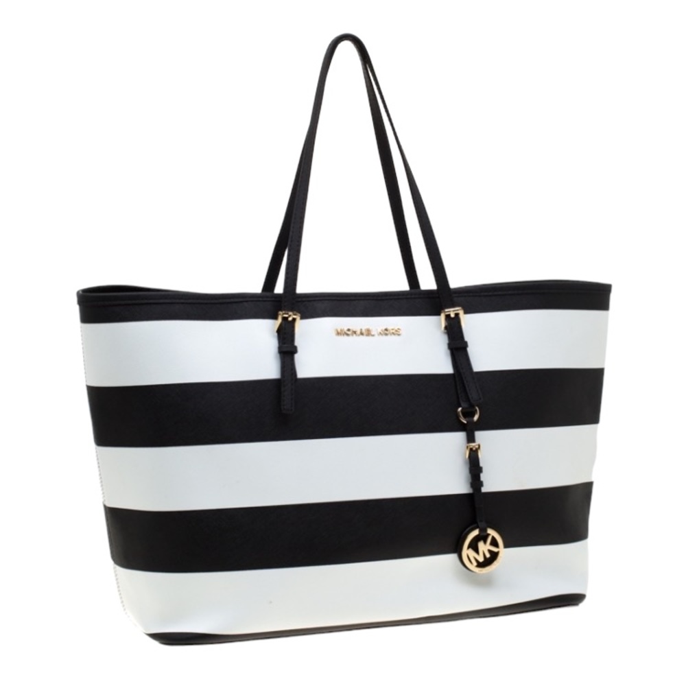 Michael Kors
Michael Kors Black/White Stripe Saffiano Leather Jet Set Tote